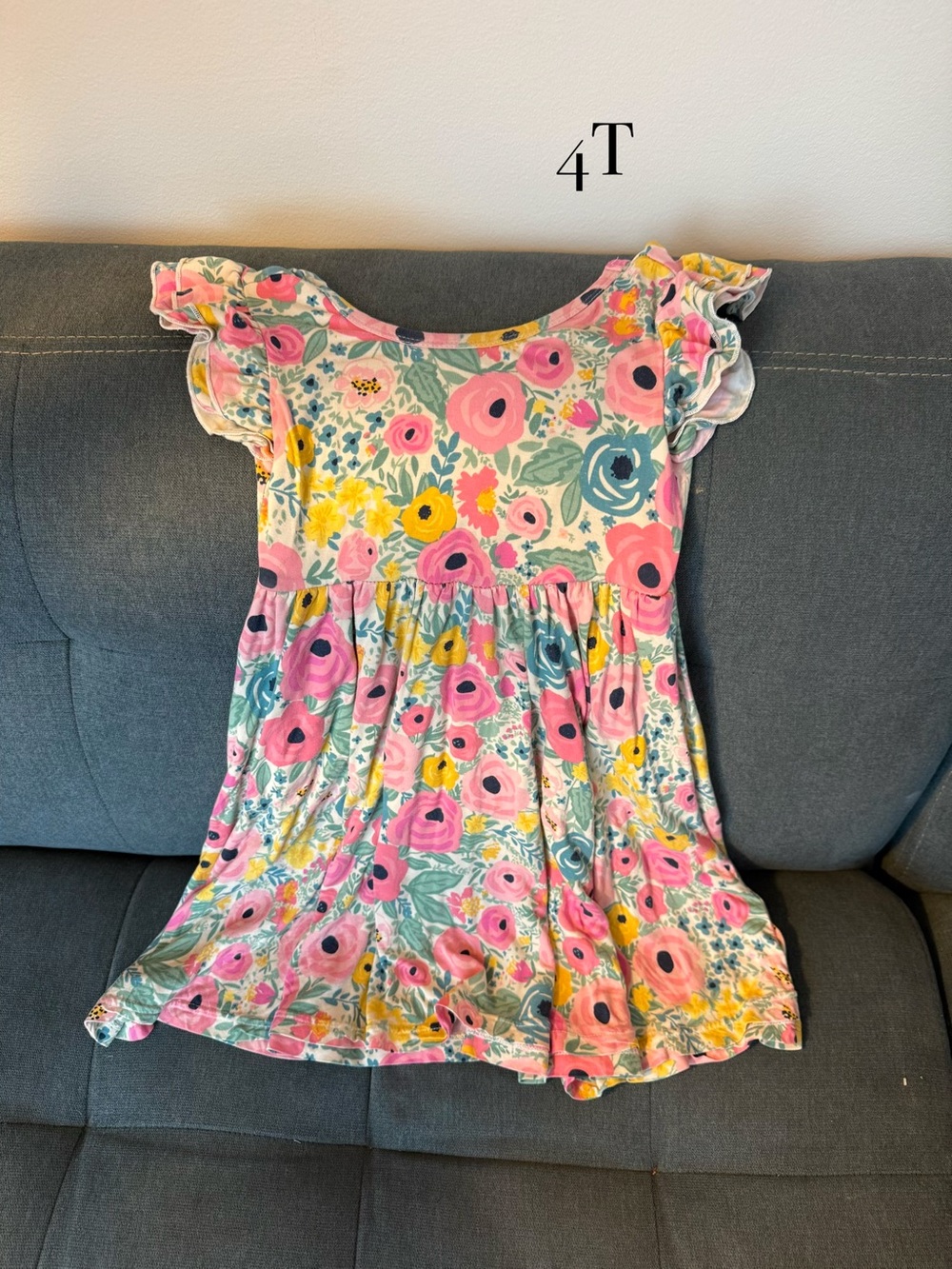 Posh Peanut Pink & Yellow Floral Ruffle Sleeve Dress